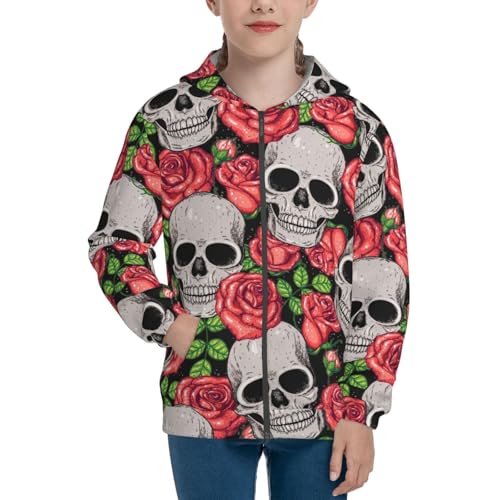 Skull and Roses Kid Hoodies Boys Zip Up Sweatshirts Girls Pullover with Pocket3