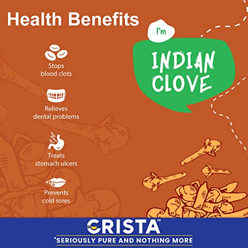 Image of CRISTA Indian Clove | Dried Whole Laung | Zero added Colours, Fillers, Additives & Preservatives | Premium Grade, Natural & Pure | Reddish Brown | 100 gms