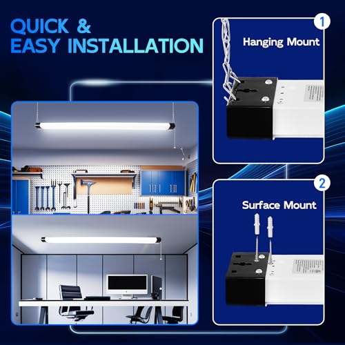 Image of hykolity 4FT 70W LED Shop Light Linkable, 8000lm(300w Equivalent), 5000K Utility Shop Lights for Garages, Workshops, Basements, Hanging or FlushMount, with Power Cord and Pull Chain, ETL, Black,2 Pack