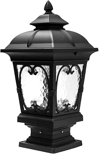 Lampe sur colonne extérieure, lampe sur pied traditionnelle Victoria, lanterne créative et moderne de style chinois, étanche IP65, antirouille, lampe Stigma carrée en aluminium et verre marbré (noir)