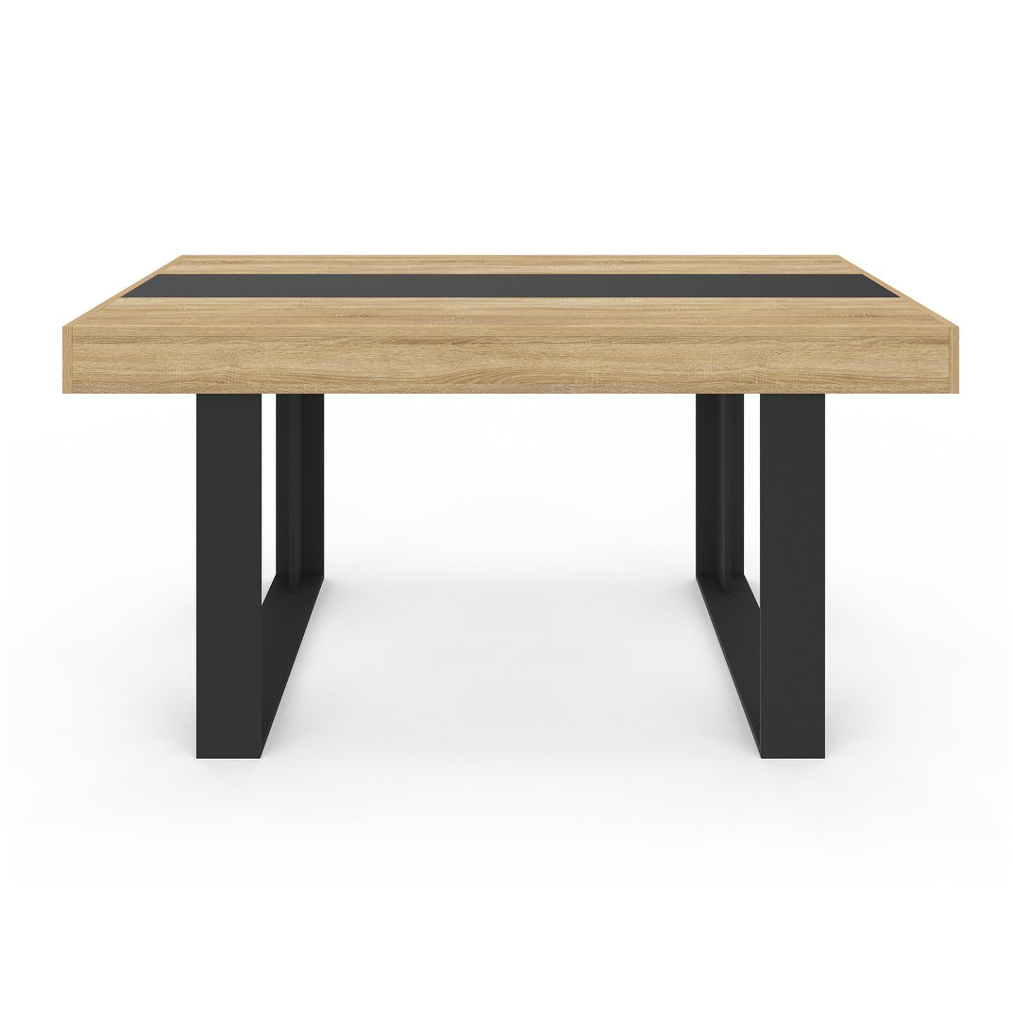 IDMarket - Juego de mesa de comedor rectangular Phoenix en madera y franja central negra de 160 cm y 6 sillas Novelas negro blanco medio