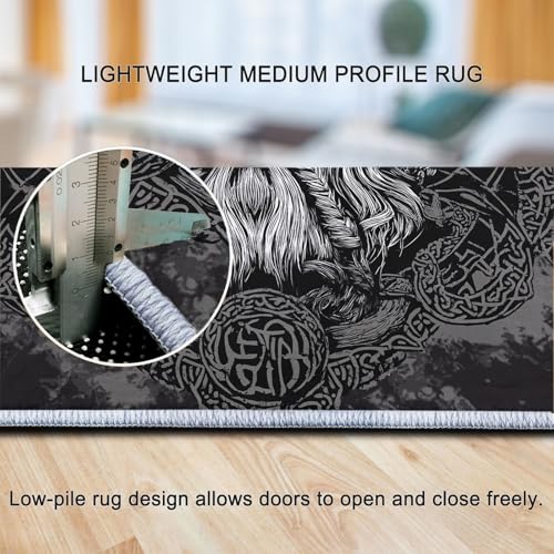 Tapis de chambre doux poils courts loup noir antidérapant
