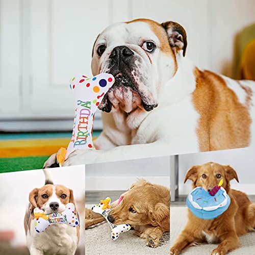 MINSHUXI Hund Geburtstagstorte Spielzeug Quietschendes Hundespielzeug Geburtstagsknochen Plüsch Quietschend Spielzeug Kuchen Spielzeug für Haustier Interaktives Geburtstagsgeschenk