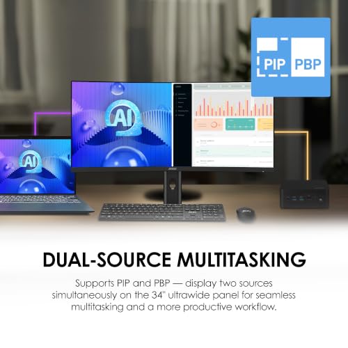 Image of msi PRO MP341CQPHG E12 34 inch VA 3440x1440(UWQHD) Computer Monitor,120Hz,Adaptive-Sync,HDMI,DisplayPort,Type C,VESA,Height Adjustable,Speaker,1ms,Black