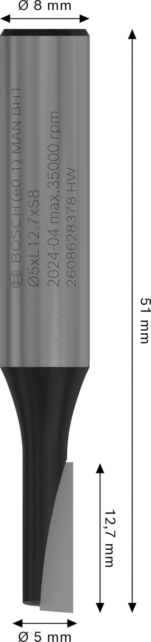 Bosch 1x Fresa diritta PRO, una scanalatura (per Legno tenero, Compensato, Ø 5 mm, Professional Accessorio Fresatrice portatile, Rifilatore)