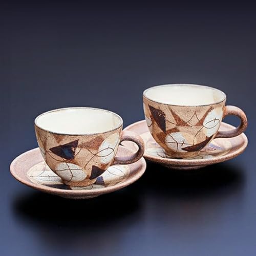 山王窯 (赤荻 はるい) 御前山焼 彩泥コーヒーカップセット 2セット コップ ティーカップ ソーサー