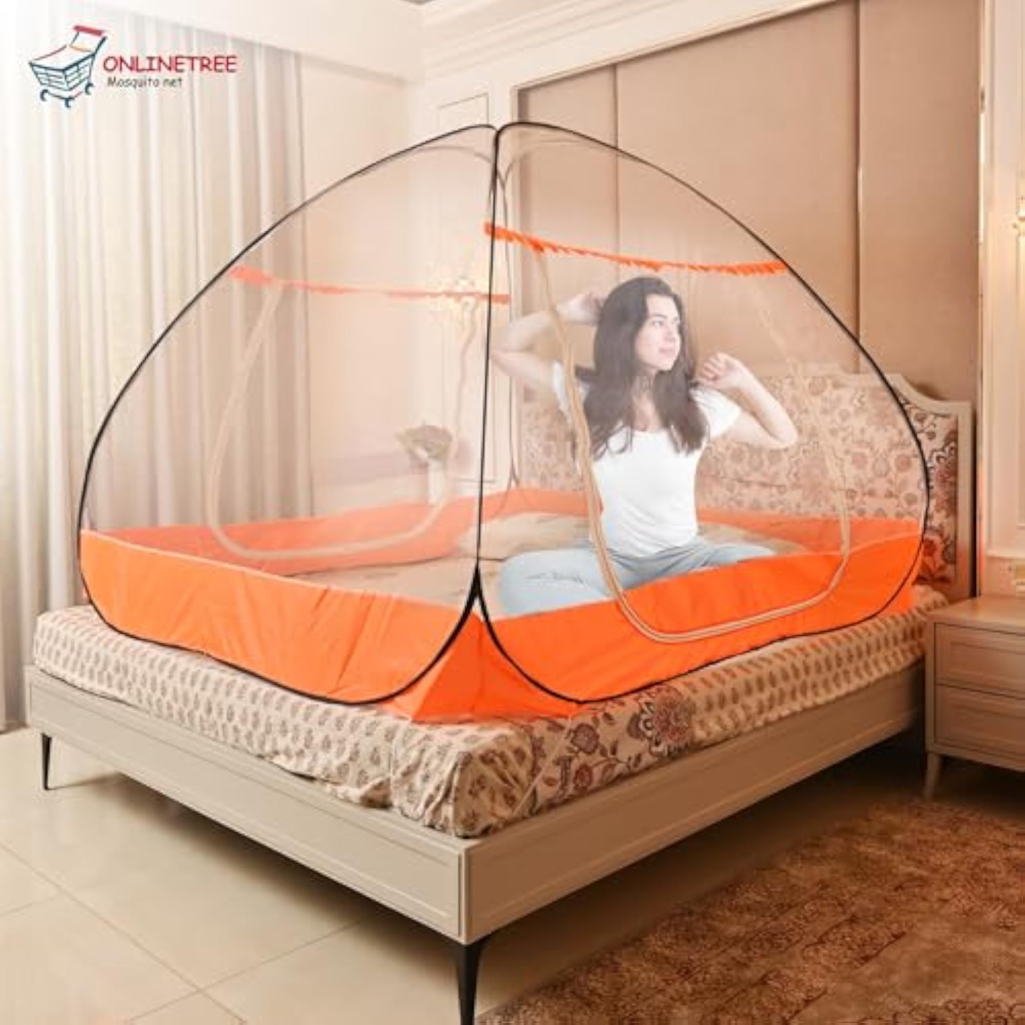 Double Bed Mosquito Net, Queen Size Embroidery Foldable Machardani