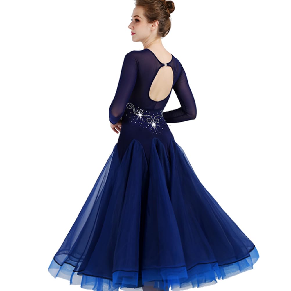 Rückenfreie Standard Tanzkleider Für Damen Langärmelige Tanzkleidung Für Walzer Turniere Standard Tanzbekleidung Flamenco Tanzoutfit Mit Strass