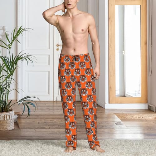 Mens Pajama Pants - Cool Tiger Orange Print Soft Sleep Lounge Pants For Men, Casual Pj Bottoms With Pockets2
