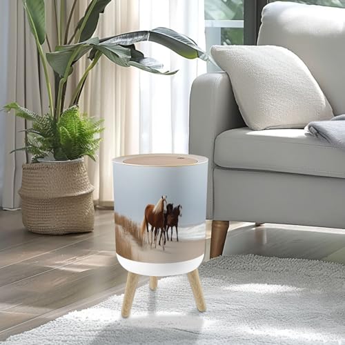 Bote de basura pequeño con tapa y patas de madera miniatura 2