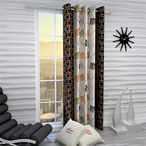 Image of Home Sizzler 1 Piece Abstract Leaves Eyelet Polyester Window Curtain - 5 Feet, Brown