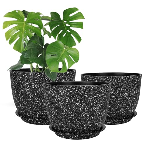 CSYY Macetas de 25/23/20 cm para interiores, macetas grandes de plástico, macetas de riego automático para interiores con agujeros de drenaje y bandeja, maceta de plástico para plantas de jardín y