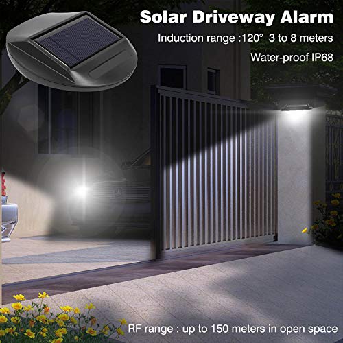 Seanme Solar Motion Sensor Alarm,Solar Lights, Wireless Driveway Alarm, Outdoor,Indoor Weatherproof Business Detect Alert with 2 Sensor and 1 Receiver,38 Chime Tunes - LED Indicators - Thumbnail 3