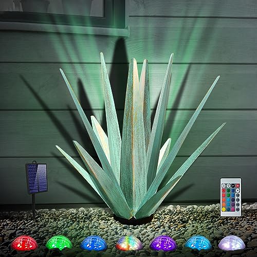 Image of KODIBO Large Metal Agave Plant Outdoor Decor with Solar Light, Mint Green | Artificial Plant with Solar Light, Outdoor-Resistant Metal, Hand-Painted Finish, Tequila Rustic Sculpture, Garden Yard Statue
