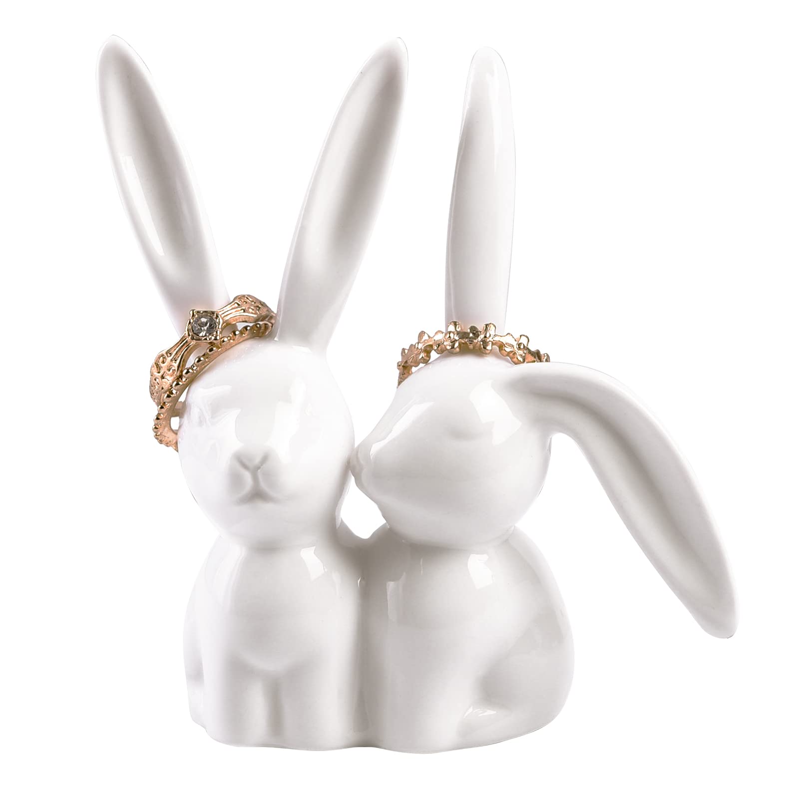 Yundu Ceramics Bunny Jewelry Ring Holder,Wedding Engagement Ring Stand, Jewelry Stand, Cute Preppy Room Décor, Cute Gifts for Women