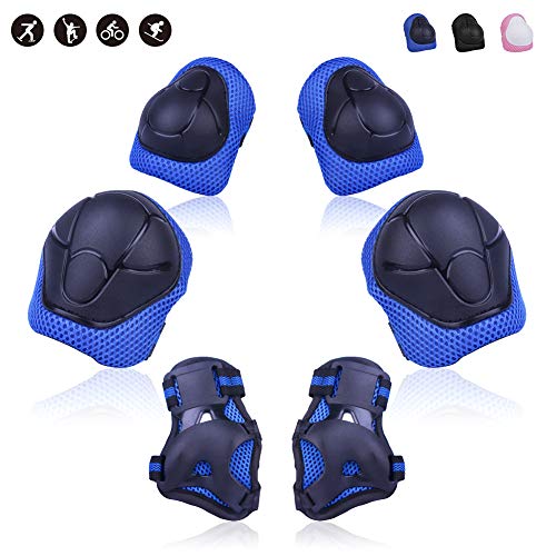 Protección Patinaje, 6 en 1 Juego de Protecciones Infantil, Protecciones Patines Niña Niño Rodilleras Puede Cooperar Cascos Ajustable Coderas para Patinar Ciclismo Monopatín Bicicleta Skate(Azul)