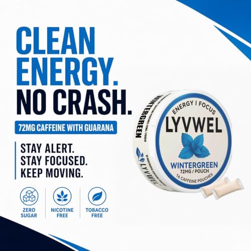 Image of LyvWel 72mg Caffeine Energy Pouches - Sampler Pack (Pink Lemonade, Mango Crush, Pineapple Crush, Watermelon, Cherry Blast) - Clean Energy with Guarana - 5-Pack (80 Total Pouches)