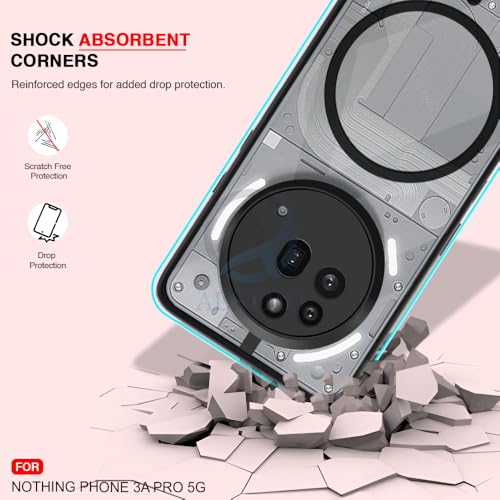 Image of AESTMO Nothing Phone 3A Pro 5G Back Cover | 360 Protection | Crystal Clear Hard Back Transparent | Compatible with MagSafe Accessories for Nothing Phone 3A Pro 5G (PC+TPU, Black Bumper)