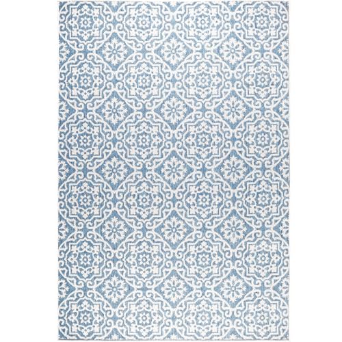 Nicole Miller New York Patio Country Julia Transitional Geometric Indoor/Outdoor Area Rug, Blue/Grey, 3'11'x5'2'