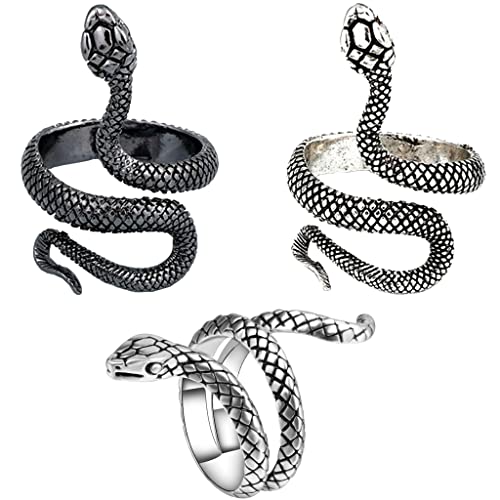 Ouceanwin 3 Piezas Anillo Serpiente Punk Anillos Serpiente Negro Oro, Vintage Anillos Góticos Fresco Ajustables Gótico Abierto Anillo Joyería para Hombre Mujer Unisex Cover