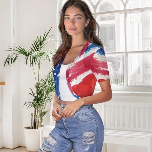 Image of Women's Shrug Short Sleeve Bolero Open Front Knit Party Tulle Cardigan Cropped Cardigan Shoulder Cover Up