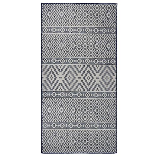 vidaXL Outdoor Teppich Flachgewebe Witterungsbeständig UV-beständig Außenteppich Balkon Terrasse Garten Swimming Pool 100x200cm Blau Gestreift