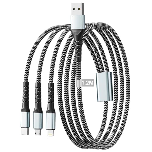 Multi USB Kabel 1.2M, Universal Ladekabel iPhone 3 in 1 Schnellladekabel Nylon geflochten iPhone Ladekabel USB C Kabel 3in1 USB-C/Micro USB/Lightning kabel für iphone 17 16 15 14 13 12,Samsung,Huawei
