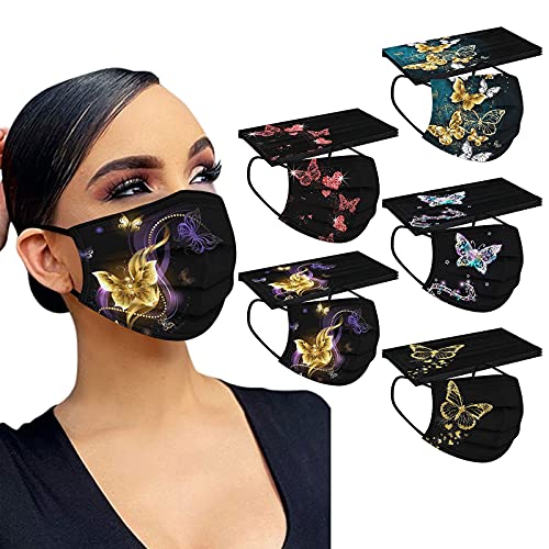 Lennos 50PCS Butterfly Disposable Printed Face_Mask for Women,3 Ply Protection with Cute Animal Pattern Design for Adult (Butterfly 6)