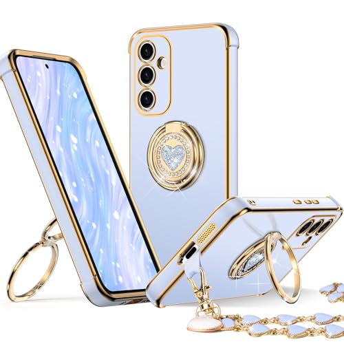 Image of XYZ for Galaxy S24 FE Case with Stand - for Samsung Galaxy S24 FE Case with Double Ring - Women Girls Bling Luxury Protective Phone Case Cover Heart for Samsung S24 FE, Blue