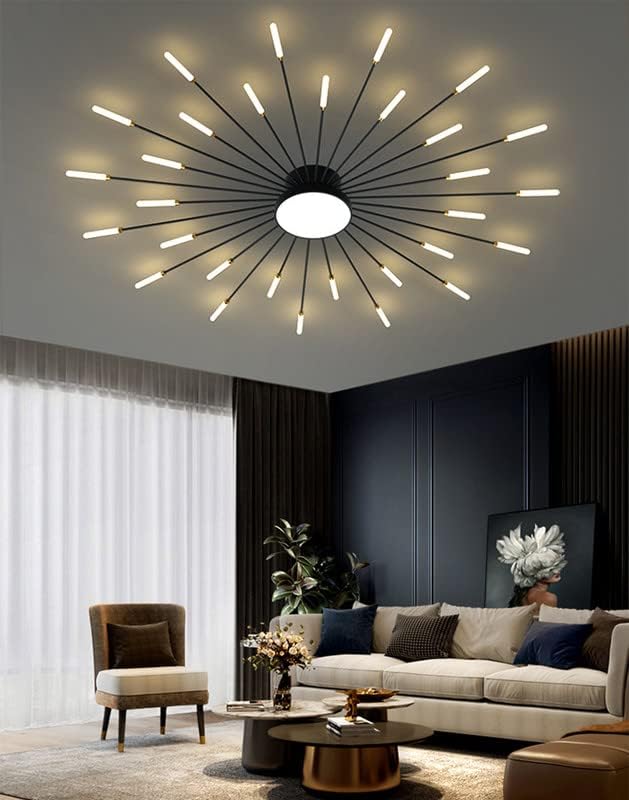 minifair Modern LED Ceiling Light,30+1 Heads Semi Flush Mount Black Chandeliers Ceiling Lighting for Bedroom Living Room Kitchen Dining Room Restaurant