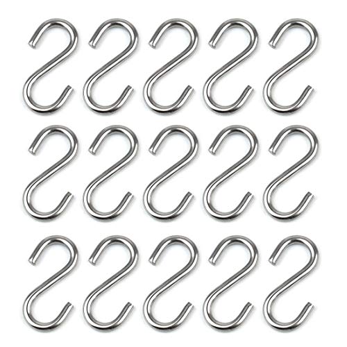 Hamineler 15 Pack Heavy Duty Stainless Steel S Shaped Hooks 2.2 Inch Long 1/5 Inch Thickness S Metal...