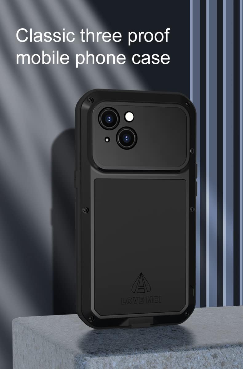 LOVE MEI Metal Case for iPhone 14, Outdoor Heavy Duty Aluminum Metal Military Grade Bumper Dustproof Shockproof Anti-Scratch with Tempered Glass Full Body Protection Hard Cover for iPhone 14 (Red)