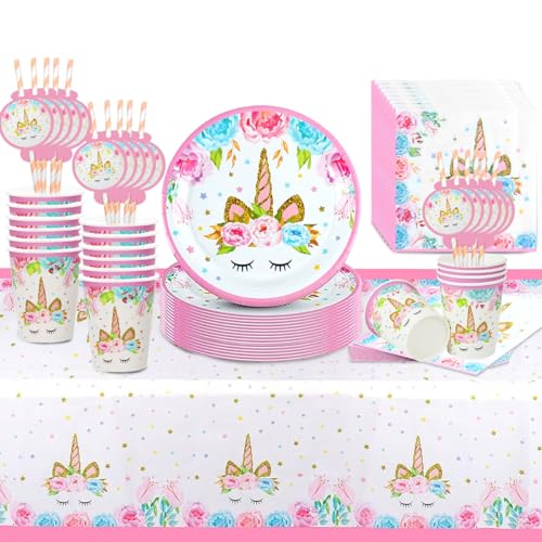 Vaisselle de Fête Assiette Licorne, 65 Pièces Ensemble Vaisselle de Fête Licorne, Décorations Anniversaires Licornes, Vaisselles Licornes pour Enfants...