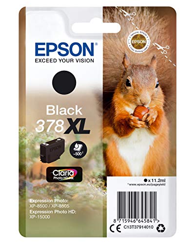 Epson 378XL Ecureuil Noir, Cartouche d'encre d'origine XL Haute capacité, XP-8500 XP-8505 XP-8600 XP-8605 XP-8606 XP-15000