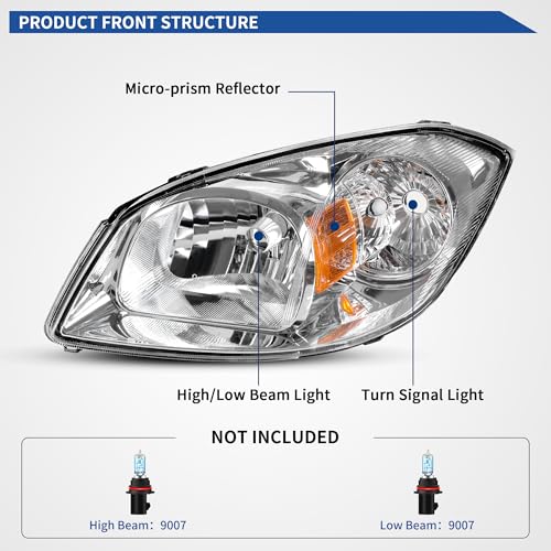 Image of oEdRo Headlights Assembly Compatible with 2005-2010 Chevy Cobalt / 2007-2010 Pontiac G5 / 2005-2006 Pursuit Replacement Headlamp Chrome Housing Clear Lens Amber Reflector