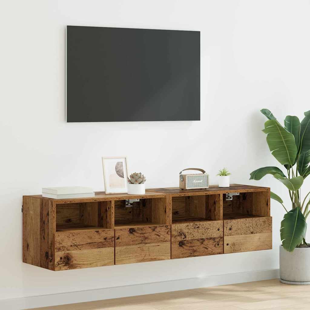 TV-Wandregale 2er Set Altholz 60x30x30 cm Holzwerkstoff Hängeregal Wandregal Hochglanz Wohnzimmer Regal für Fernseher Media Center Schlafzimmer Dekoration Platzsparend Lagerregal