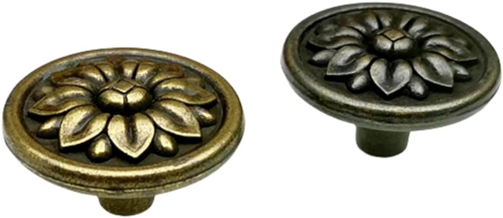 2 Colors Antique Bronze Black Drawer Single Hole Knob Flowers, Zinc Alloy Cabinet Hardware for Kitchen Bathroom Pull 1.26Inch Diameter (Antique Black,10)