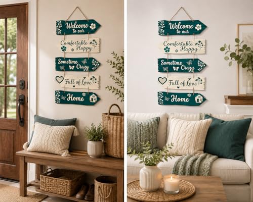 Image of Dakshestry Artworks Welcome Wooden Wall Hanging Sign | Rustic Home Decor Plaque with Inspirational Quotes | Hanging Wooden Sign Board for Living Room, Entryway, Bedroom, Office & Housewarming Gift