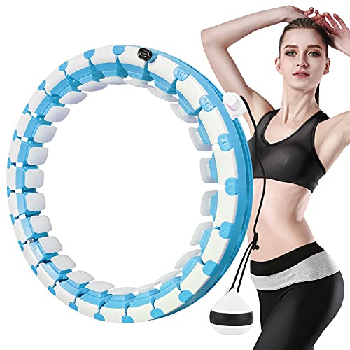 SKYUV Weighted Smart Fitness Hoop for Adults and Kids Exercising, Adjustable Auto-Spinning Fitness Hoop Adjustable Length 2 in 1 Abdomen Fitness Massage Non-Fall Hulahoops (Blue)