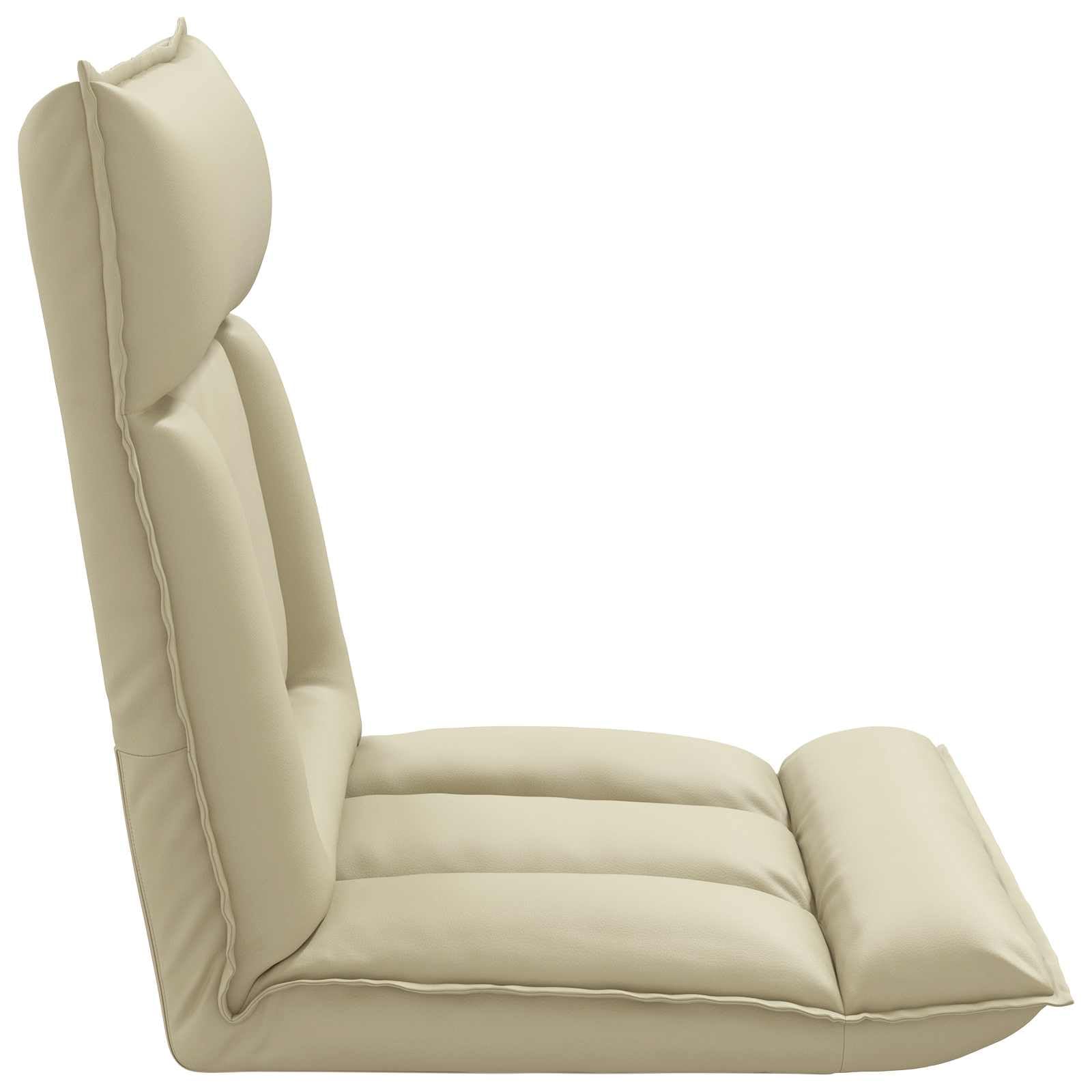 vidaXL Fauteuil de Sol Ajustable Crème Simili Cuir, Fauteuil rectangulaire Moderne, Assise Ajustable, Dossier Multi-Positions, Simili Cuir, Cadre métal, Relaxant