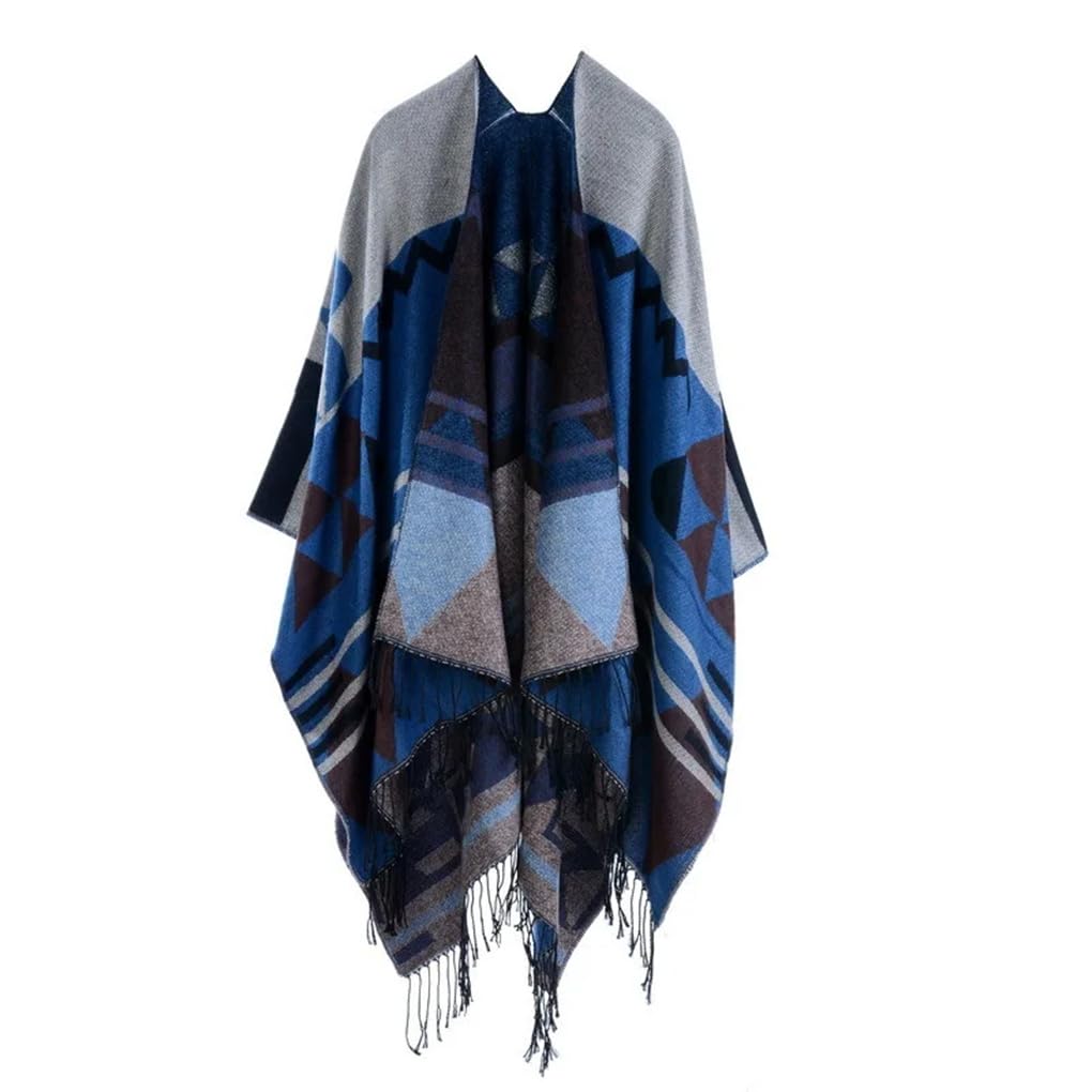 Abrigo de punto con borla de impresión para mujer, otoño e invierno, doble cara, cálido, poncho