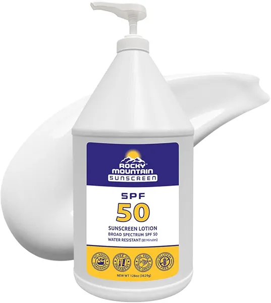 Rocky Mountain Sunscreen SPF 50 Gallon Lotion | Broad Spectrum UVA/UVB Protection | Hawaii 104 Reef Act Compliant (Oxybenzone & Octinoxate Free) | Water Resistant 80 Min. | Fragrance Free | 128 Fl Oz