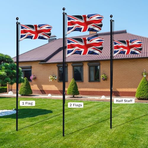 NQ 20FT (6M) Flag Poles for Garden, Sectional Heavy Duty Aluminum Flag Pole Kit with UK Flag, Flag Pole Topper, Flagpole Rope, Outdoor in Ground Flag Pole for Yard Residential, Commercial Use(Black) - Image 2