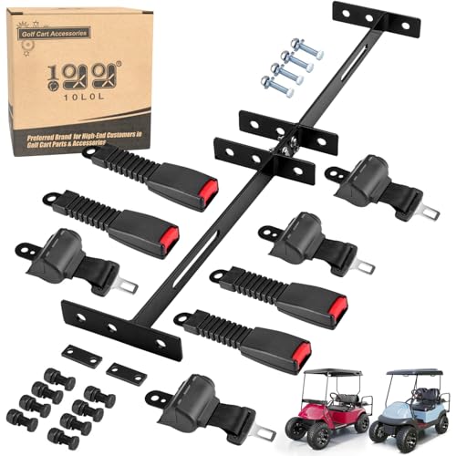 10L0L Universal 4 Passenger (2+2) Golf Cart Seat Belt Kit for EZGO, Yamaha, Club Car, Fits Front Rear Seat, with Bracket