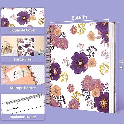 Image of CAGIE Hardcover Spiral Journal Notebook 8.5 x 11, Purple Floral