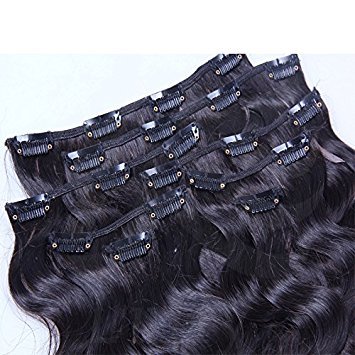 Hair Clip In Human Hair Extensions Body Wave Virgin Brazilian Human Hair Clip Ins 8 Pcs Natural Black Color Full Head Set Clip In Hair 12inch 16inch (12inch 8pcs)