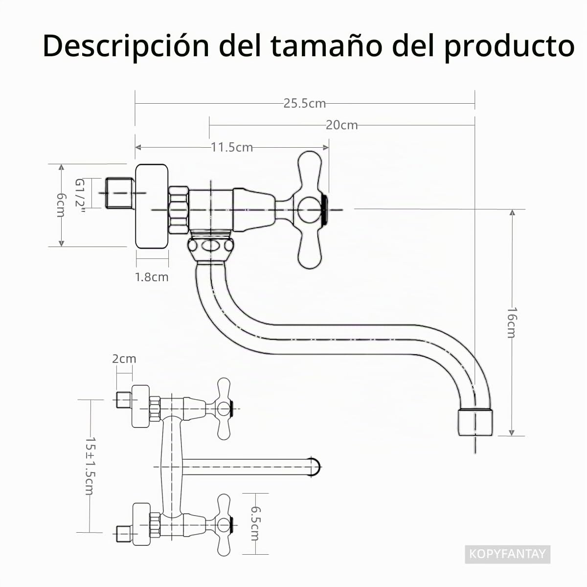 Grifo Cocina de Pared Negro con Dos Manijas | Mezclador fregadero de pared negro latón, giratorio 180°, boquilla en S, agua fría y caliente, para cocina y lavabo baño