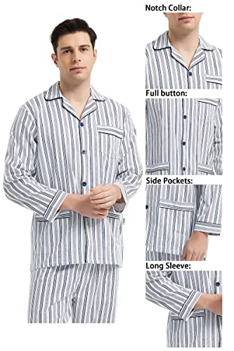 Image of GLOBAL Mens Pajamas Set, 100% Cotton Woven Drawstring Sleepwear Set with Top and Pants /Bottoms