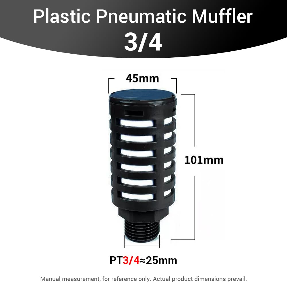 Silenziatori pneumatici in plastica filettatura maschio 3/4" nera raccordo compressore