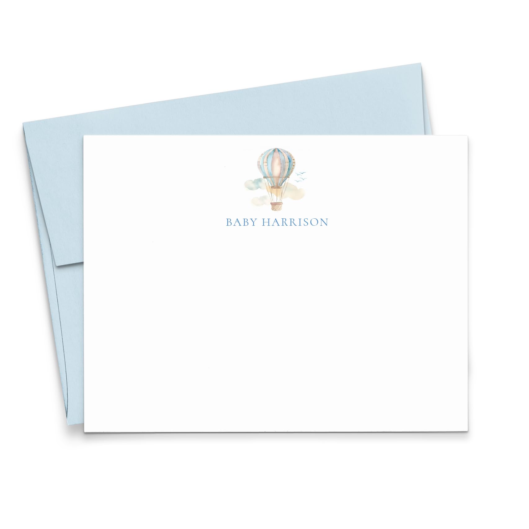 Custom Personalized Watercolor Hot Air Balloon Baby Thank You Note Cards with Envelopes